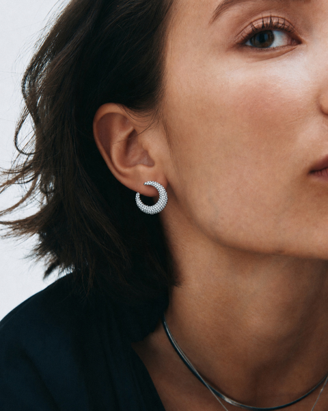 Wishbone Studs Sparkle L For teenager Silver