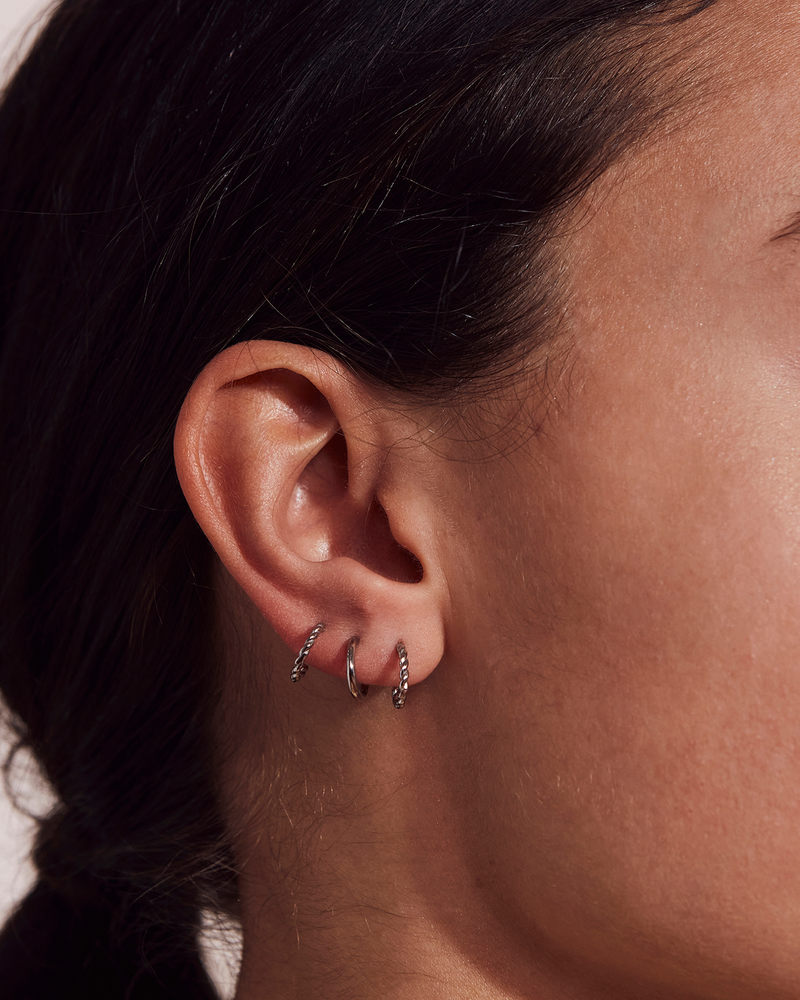 Duo Pair Creoles Earrings Silver