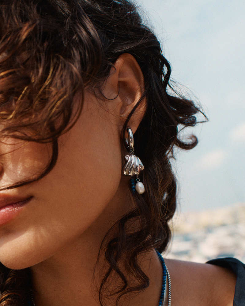 Beach Pearls Hoops Hopeiset korut Hopea/Sininen