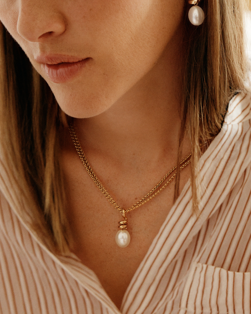 Swivel Necklace Pearl L Guldhalsband Guld