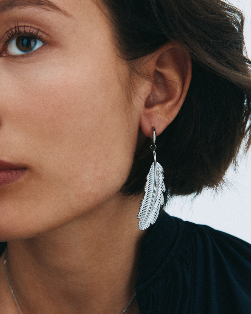 Feather Hoops L Hoops Silver