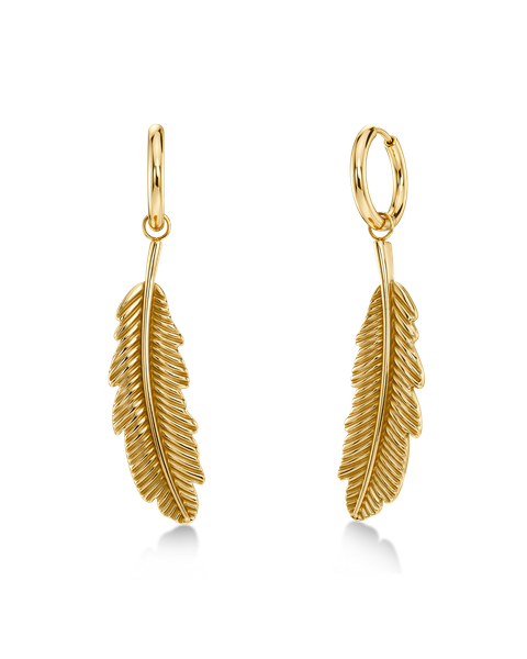 Feather Hoops L Gold earrings Kulta