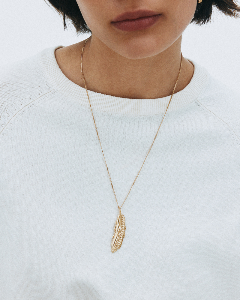Feather Necklace L Gouden kettingen Goud