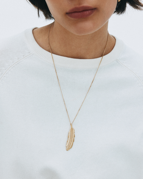 Feather Necklace L Gold necklaces Guld