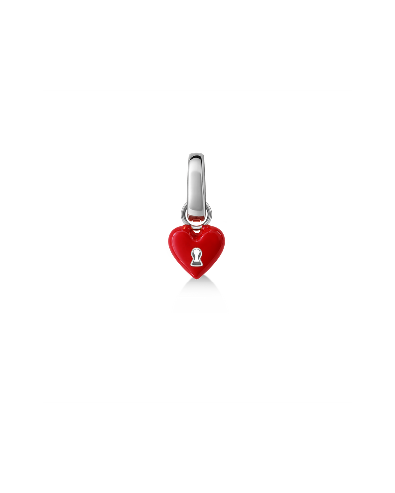 Heart Lock Charm Charms i sølv Sølv/Rød