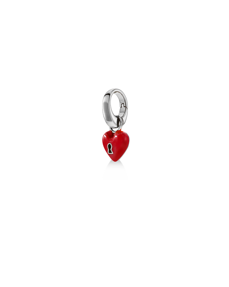 Heart Lock Charm Charms i sølv Sølv/Rød