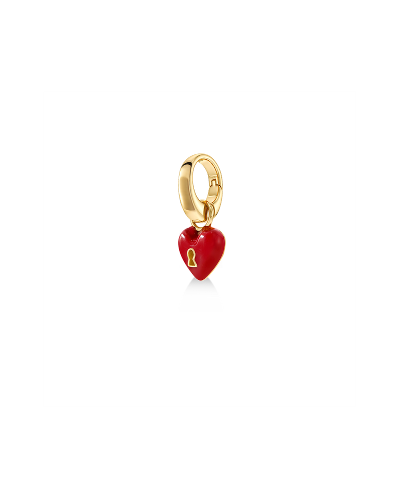 Heart Lock Charm Gullcharms Gull/Rød