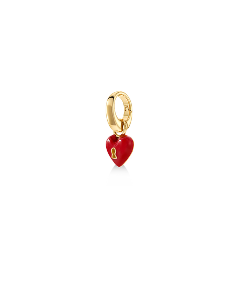 Heart Lock Charm Charms Gull/Rød
