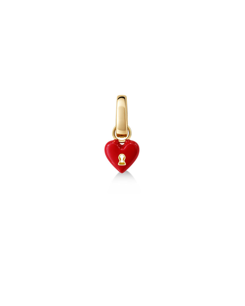 Heart Lock Charm Gullcharms Gull/Rød