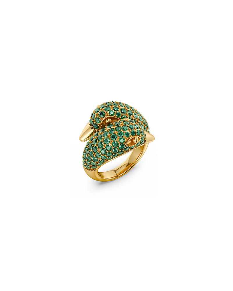 Lovebirds Ring Sparkle Guldringe Guld/Grøn