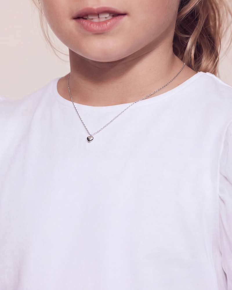 Mini Heart Necklace Kids Hopeiset kaulakorut Hopea